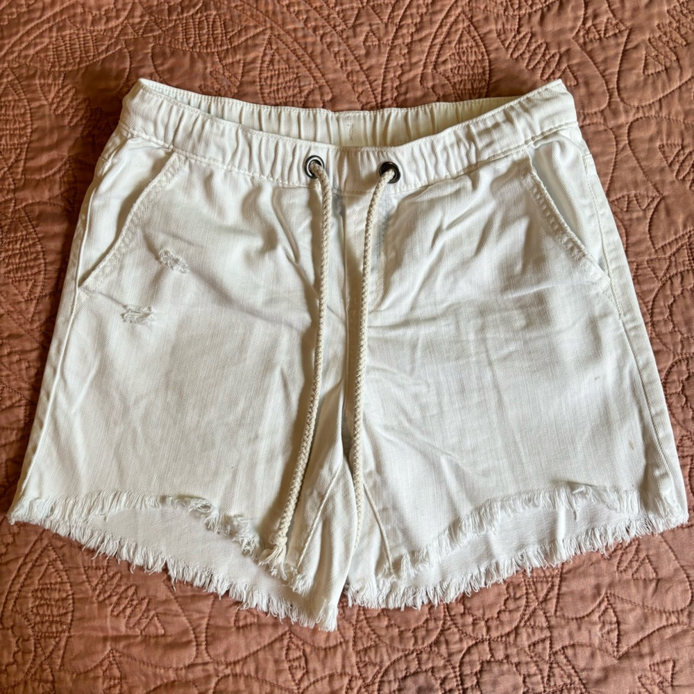 Aerie white denim drawstring shorts